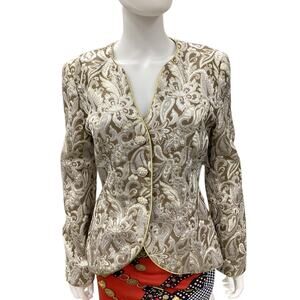 Saks Fifth Avenue Blazer Women’s Size 8 Jacquard Gold Shimmer Ornate Buttons